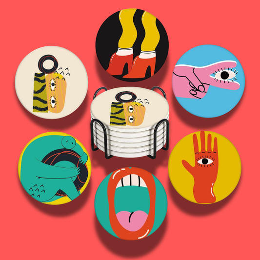Set of 6 Evil Eye Artist Modern Art Coasters