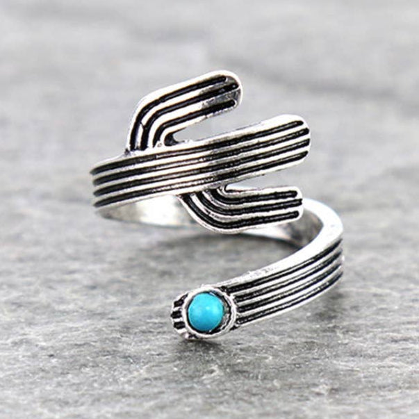 Silver Cactus Wrap Western Ring