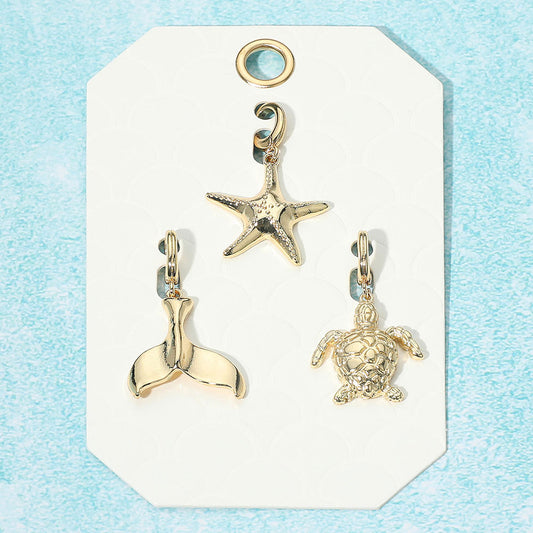 3PC Starfish Turtle Whale Gold Charm Set