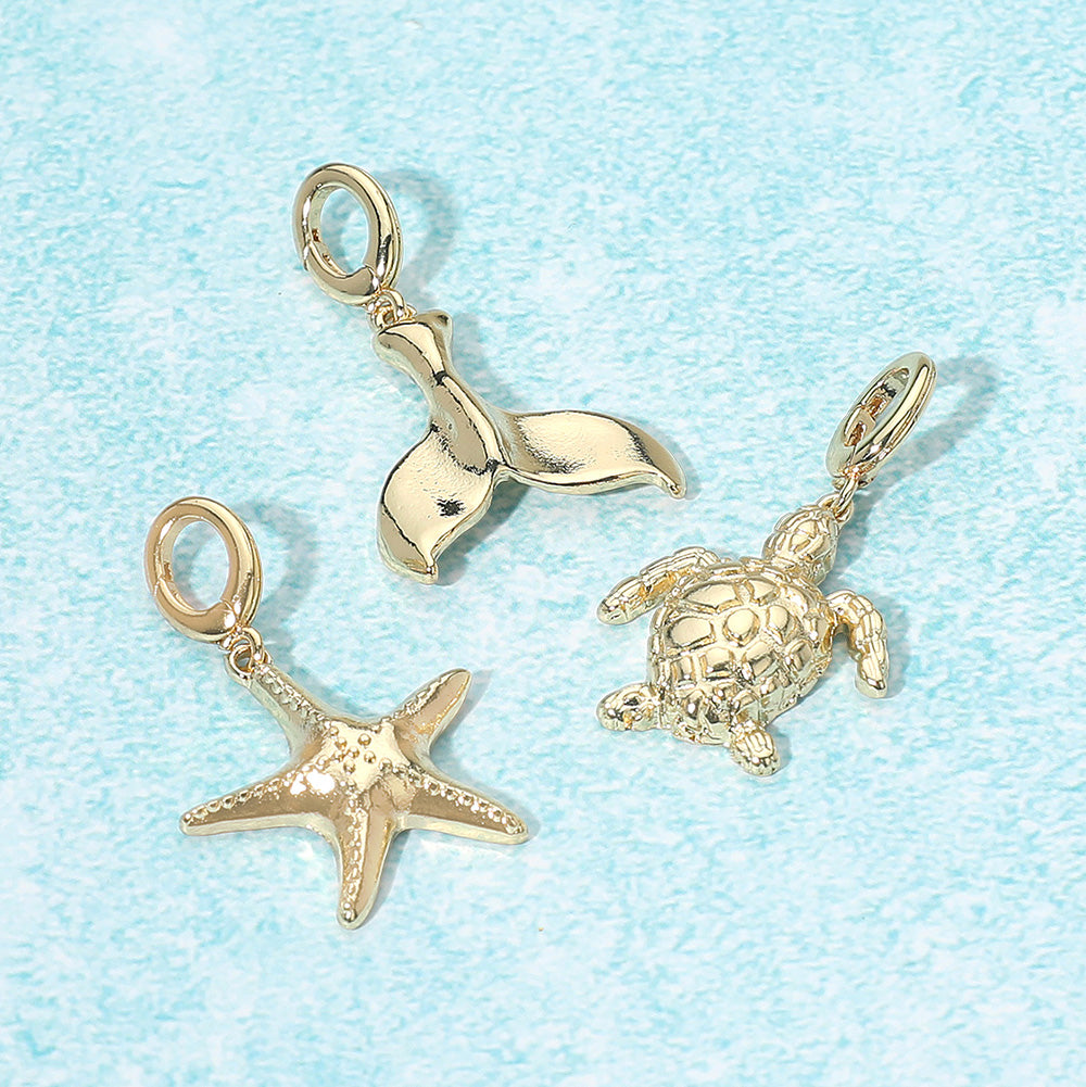 3PC Starfish Turtle Whale Gold Charm Set