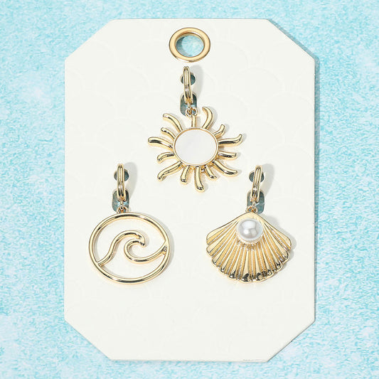 3PC Sun Waves Shell Gold Charm Set