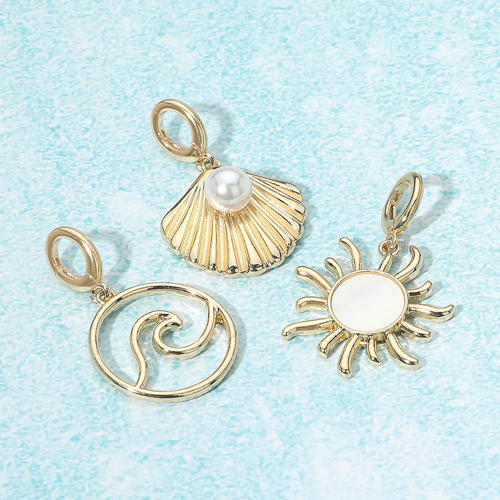 3PC Sun Waves Shell Gold Charm Set