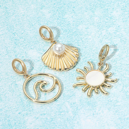 3PC Sun Waves Shell Gold Charm Set