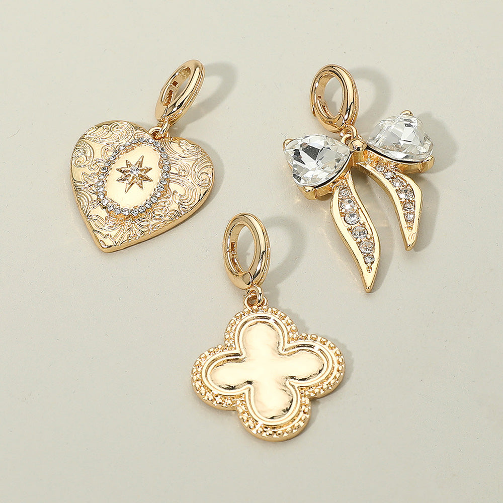 3PC Quatrefoil Heart Bow Gold Charm Set