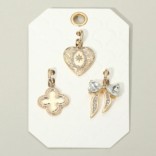 3PC Quatrefoil Heart Bow Gold Charm Set