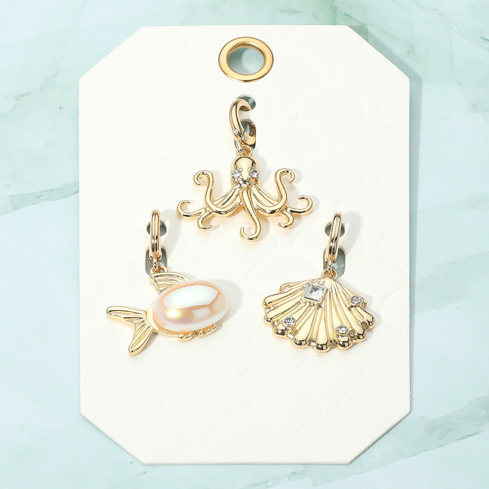 3PC Pearl Fish Octopus Gold Charm Set