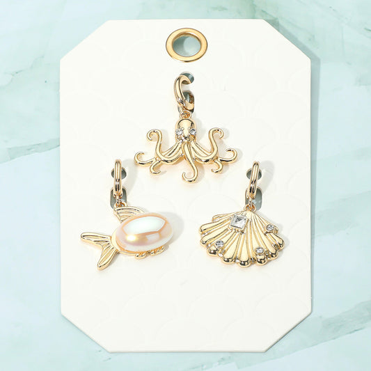 3PC Pearl Fish Octopus Gold Charm Set