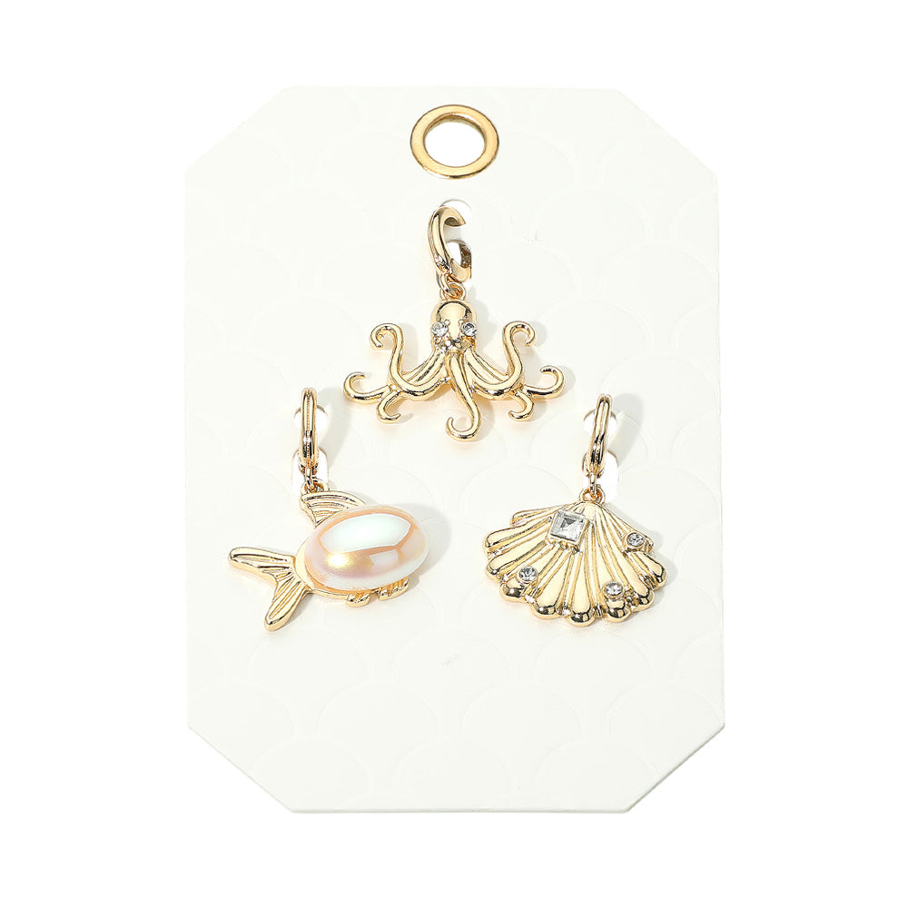 3PC Pearl Fish Octopus Gold Charm Set