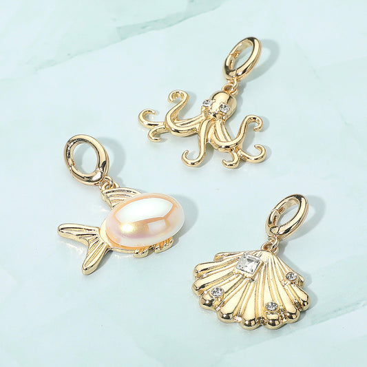 3PC Pearl Fish Octopus Gold Charm Set