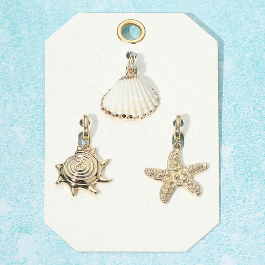 3PC Mixed Seashells Gold Charm Set