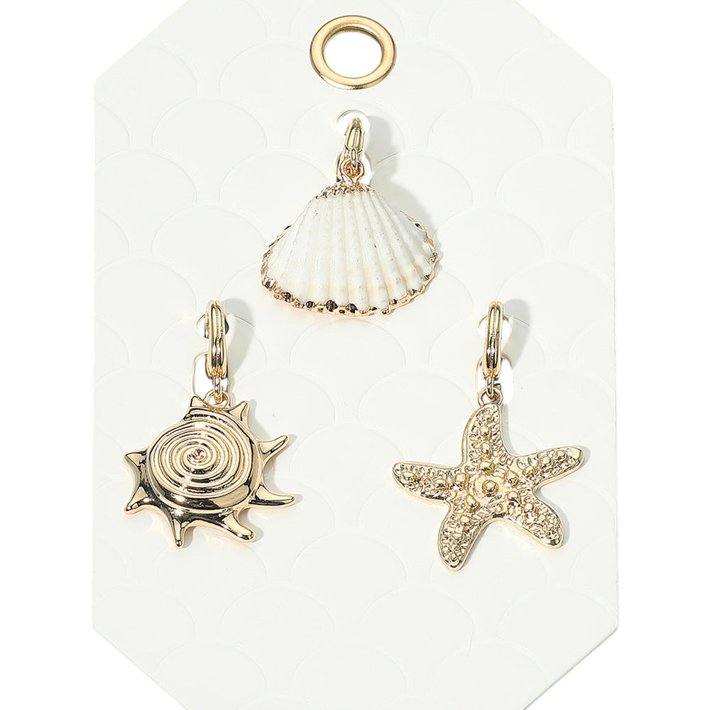 3PC Mixed Seashells Gold Charm Set
