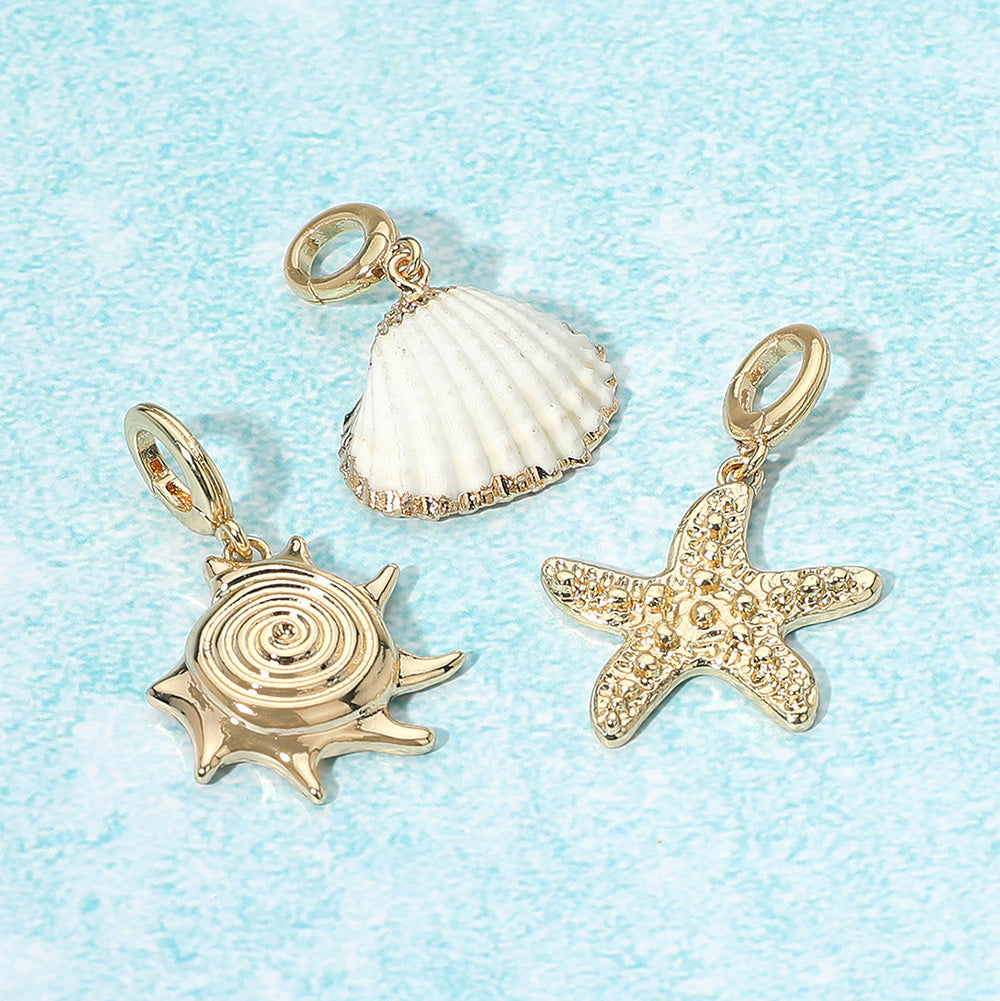 3PC Mixed Seashells Gold Charm Set