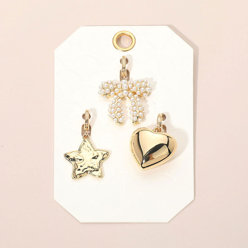 3PC Star Heart Bow Gold Charm Set