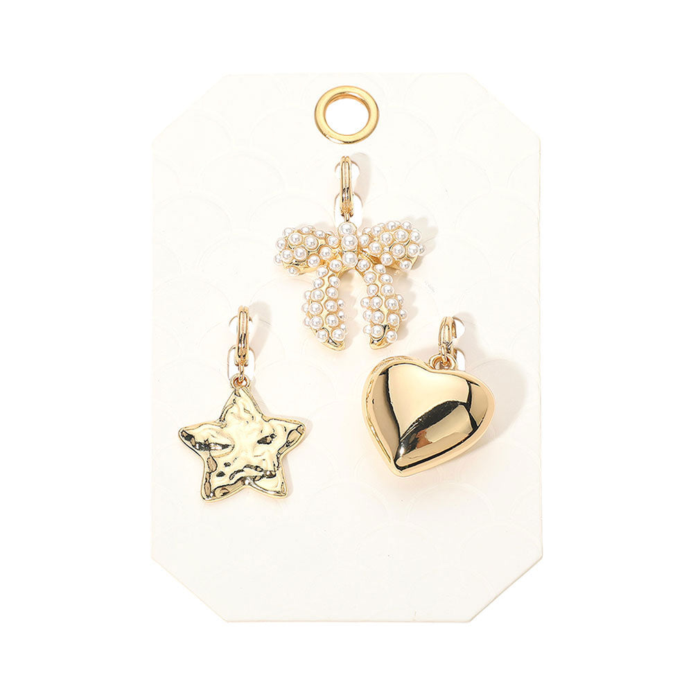 3PC Star Heart Bow Gold Charm Set