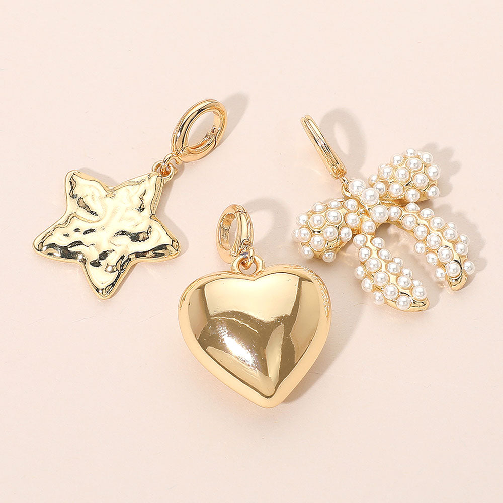 3PC Star Heart Bow Gold Charm Set