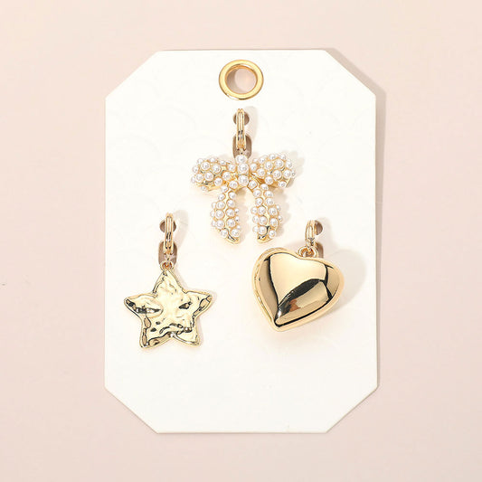 3PC Star Heart Bow Gold Charm Set
