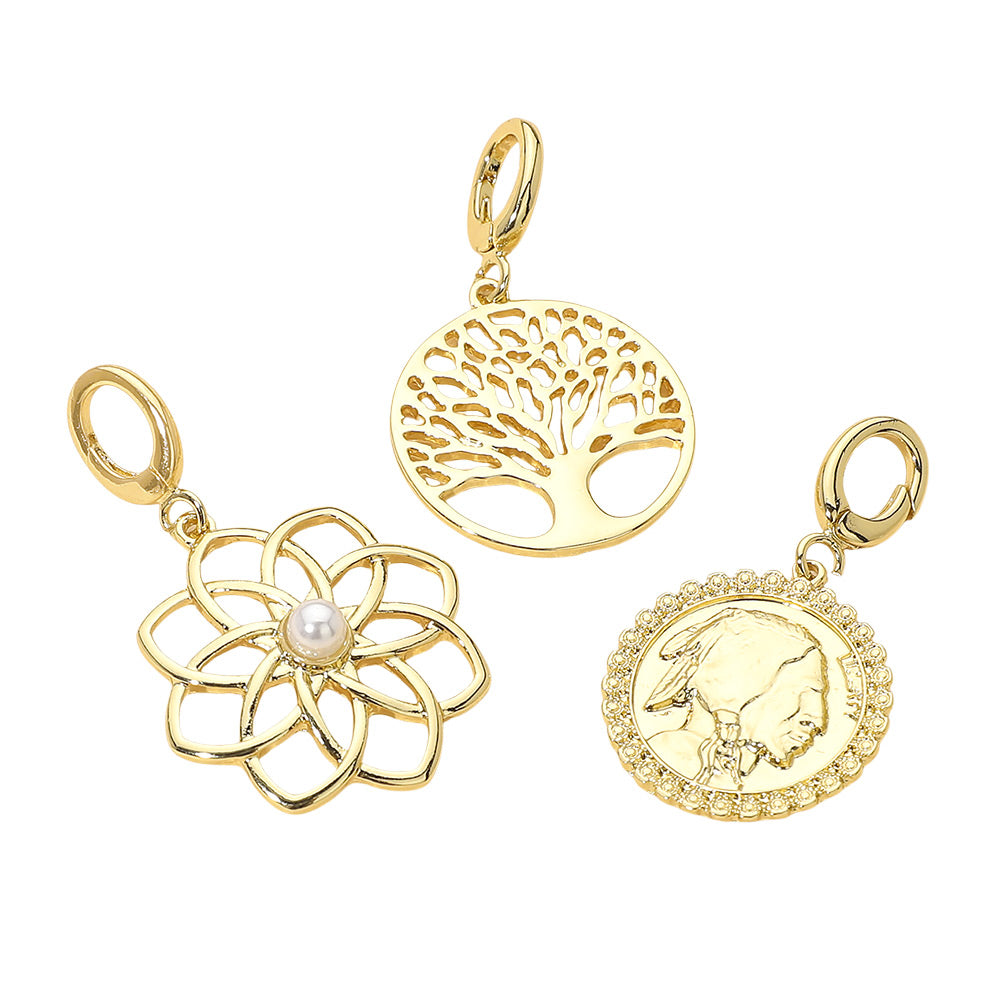 3PC Flower Tree of Life Coin Charm Set