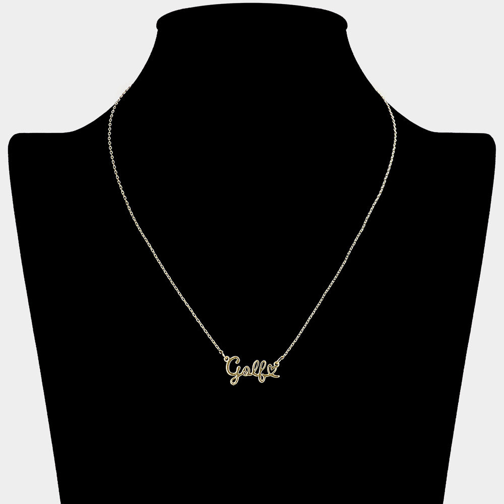 Golf Heart Script Pendant Necklace