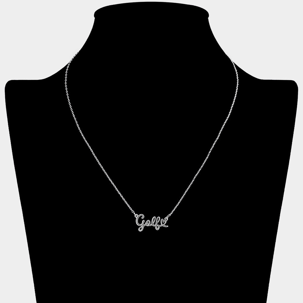 Golf Heart Script Pendant Necklace