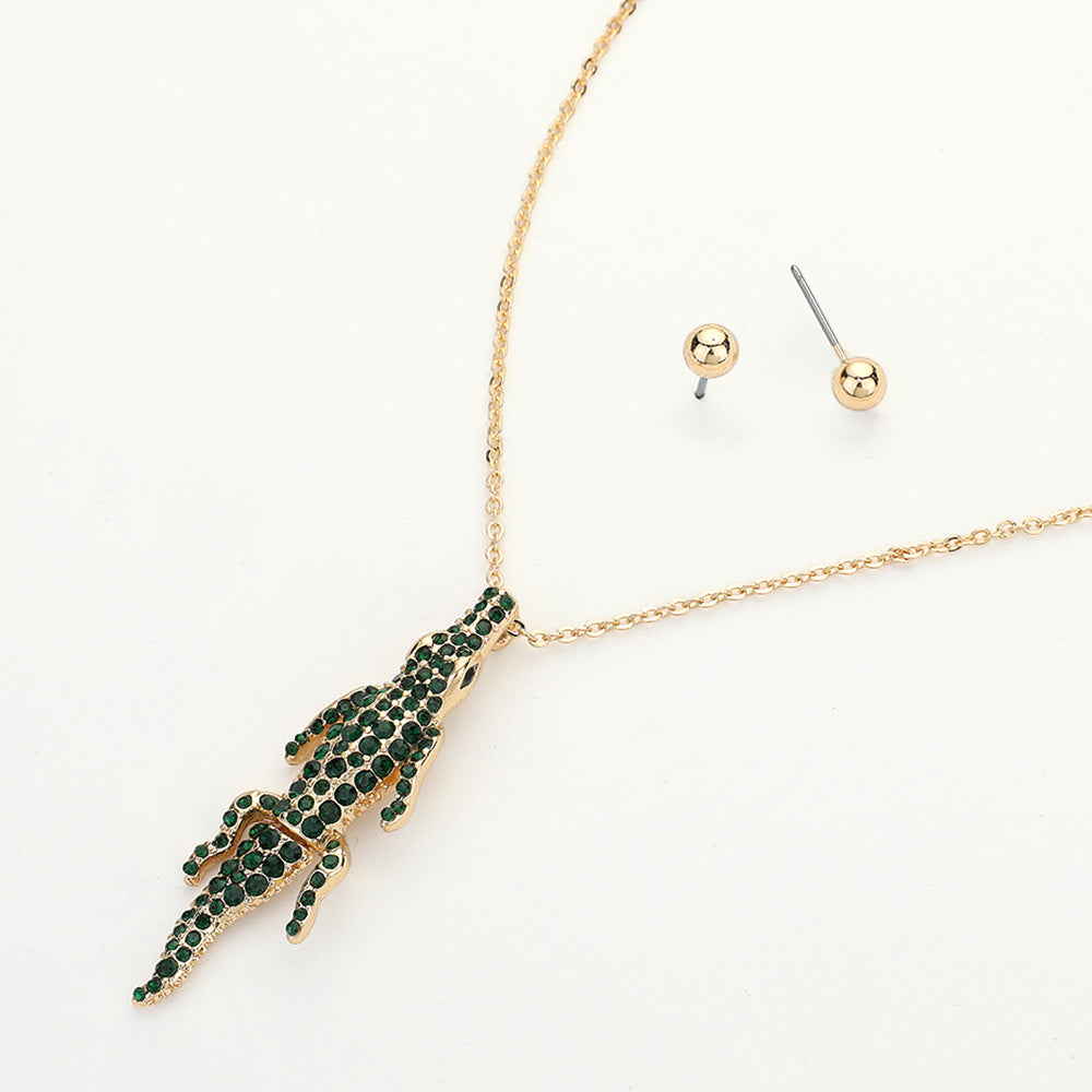 Crocodile Alligator Rhinestone Necklace