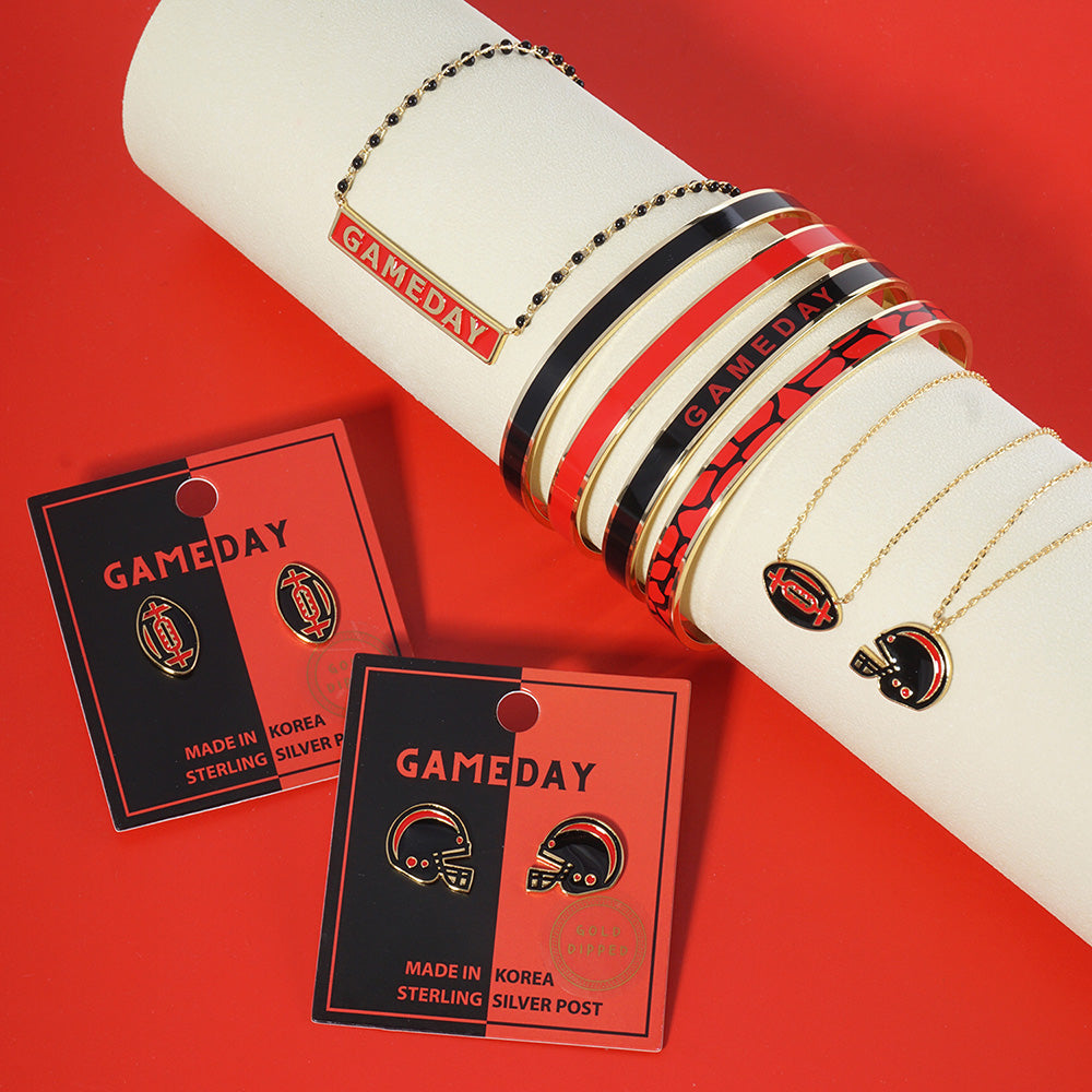 GAMEDAY 18K Gold Dipped Enamel Red Black Team Necklace
