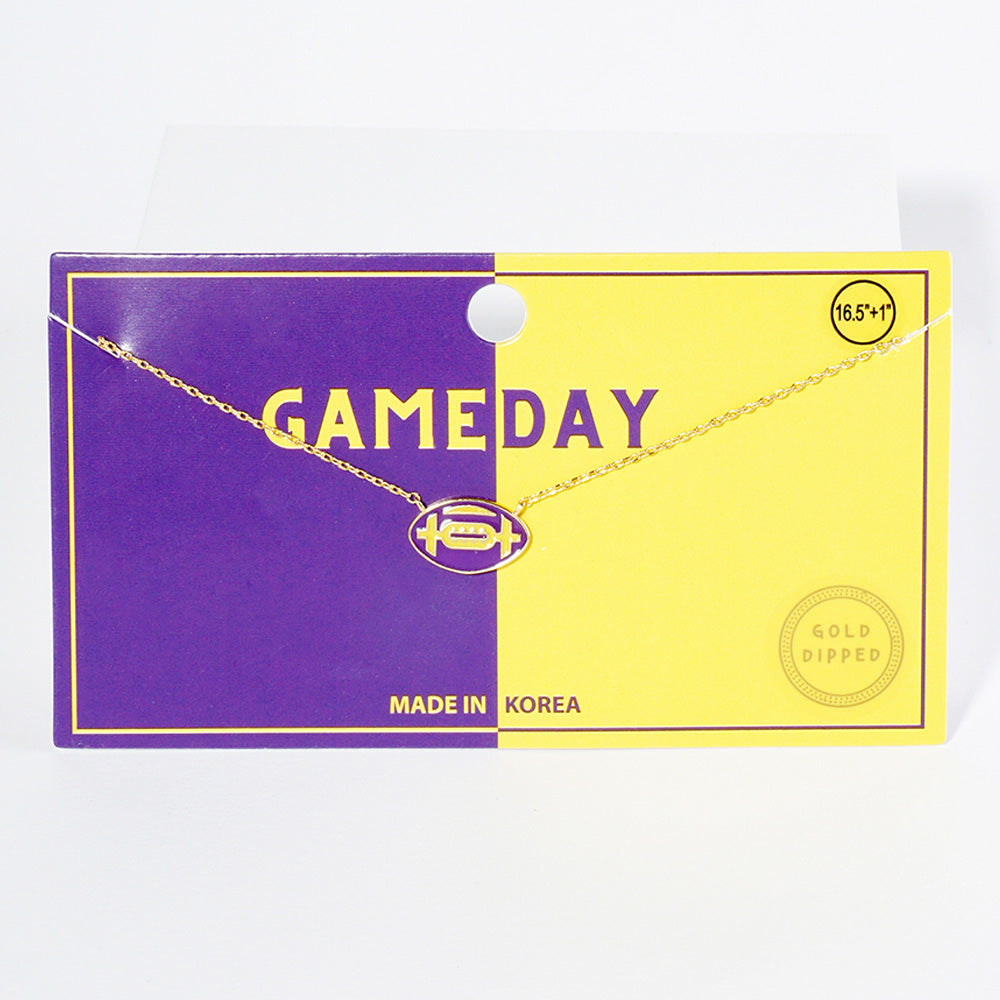 GAMEDAY 18K Gold Dipped Enamel Purple Yellow Team Necklace