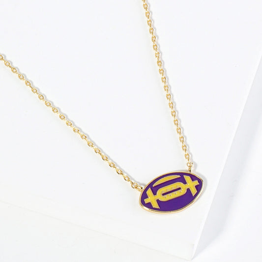 GAMEDAY 18K Gold Dipped Enamel Purple Yellow Team Necklace
