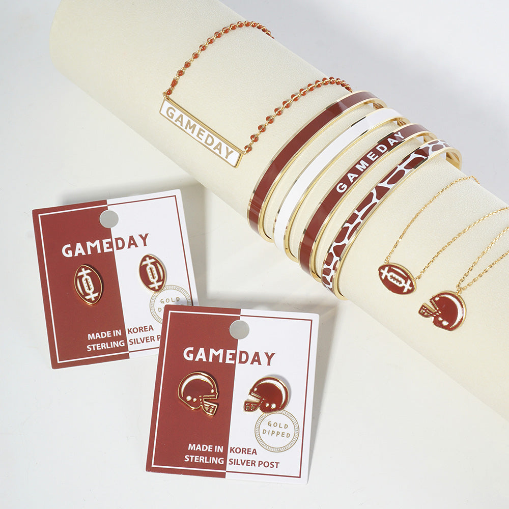 GAMEDAY 18K Gold Dipped Enamel Crimson White Team Necklace