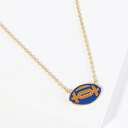 GAMEDAY 18K Gold Dipped Enamel Orange Blue Team Necklace