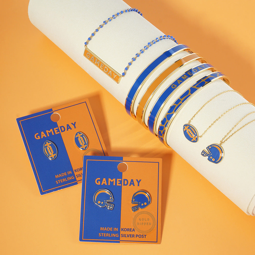 GAMEDAY 18K Gold Dipped Enamel Orange Blue Team Necklace