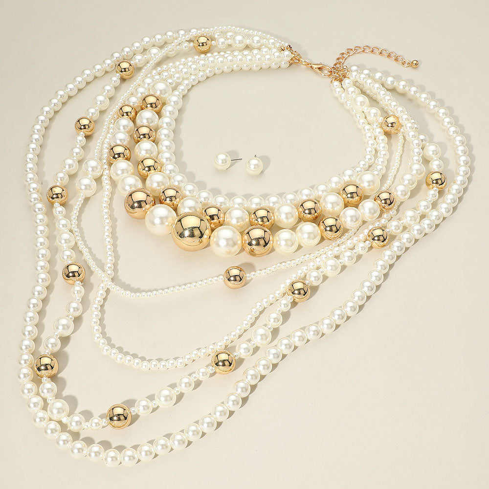 Joie Pearl Gold Beaded Statement Necklace