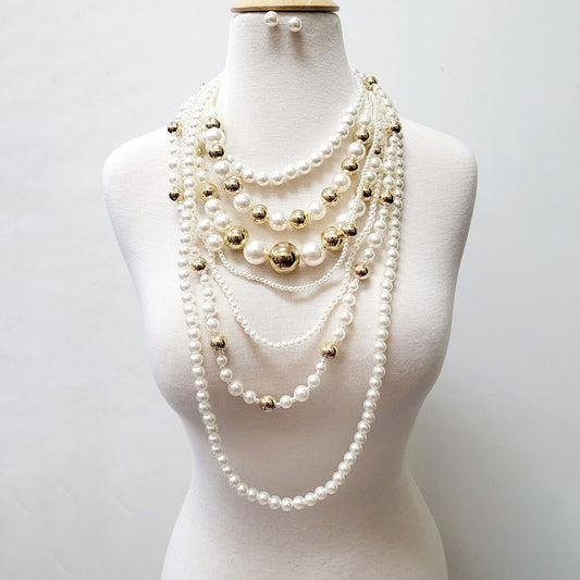 Joie Pearl Gold Beaded Statement Necklace