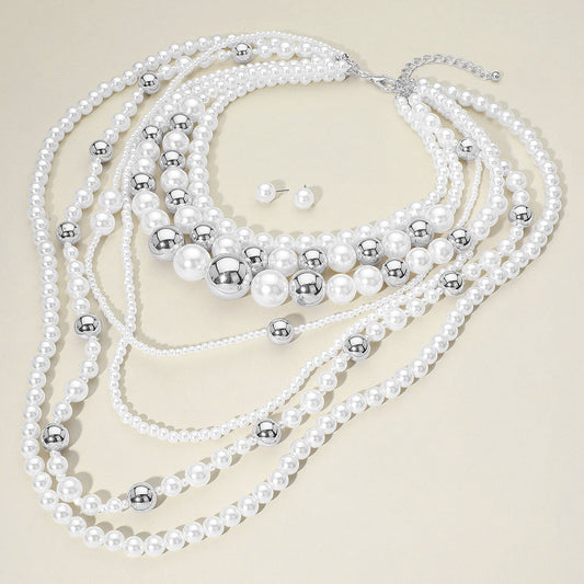 Joie Pearl Silver Beaded Statement Necklace