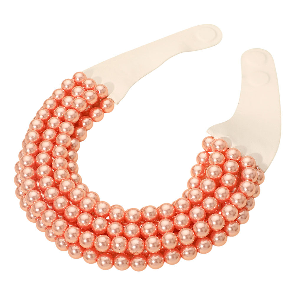 Cora Peach Luster Beaded Leather Magnetic Collar Necklace