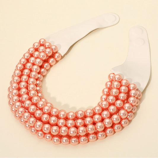 Cora Peach Luster Beaded Leather Magnetic Collar Necklace