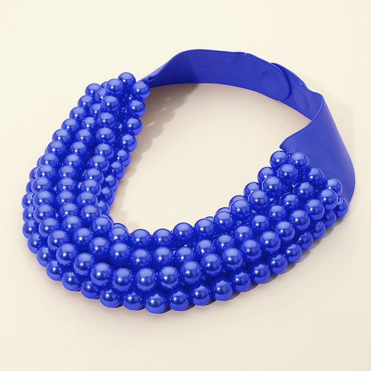 Cora Blue Luster Beaded Leather Magnetic Collar Necklace