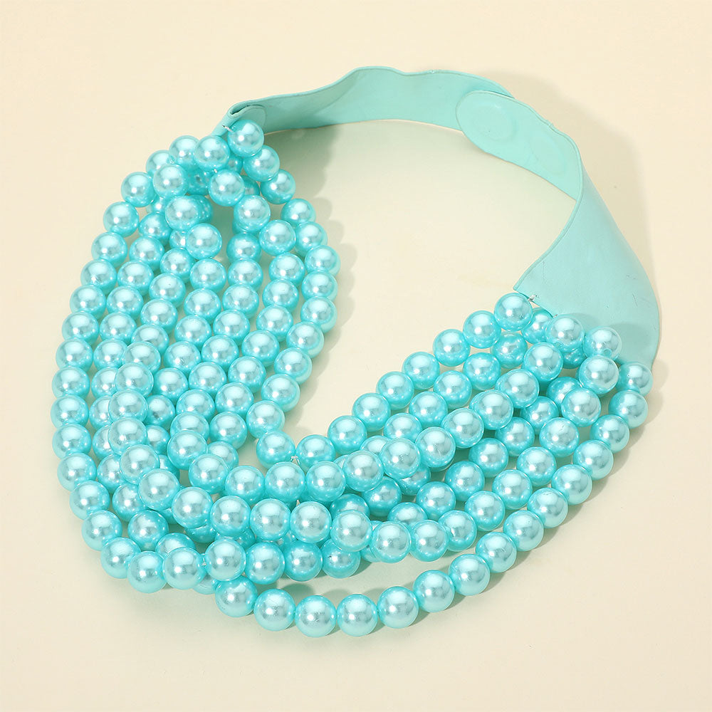 Cora Turquoise Luster Beaded Leather Magnetic Collar Necklace