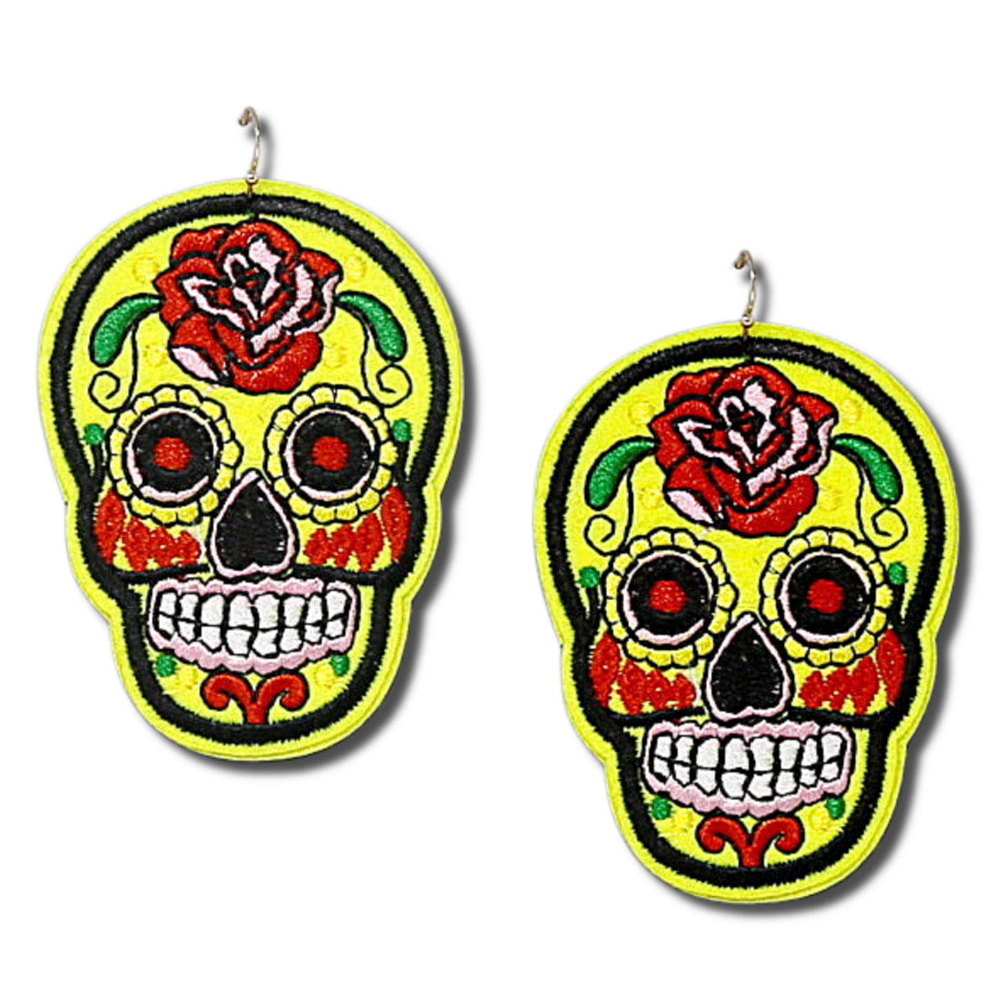 Mardi Gras Day of The Dead Sugar Skull Embroidered Earrings