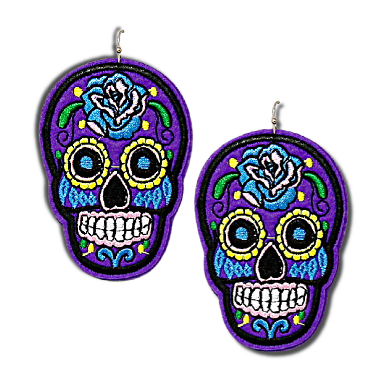 Mardi Gras Day of The Dead Sugar Skull Embroidered Earrings