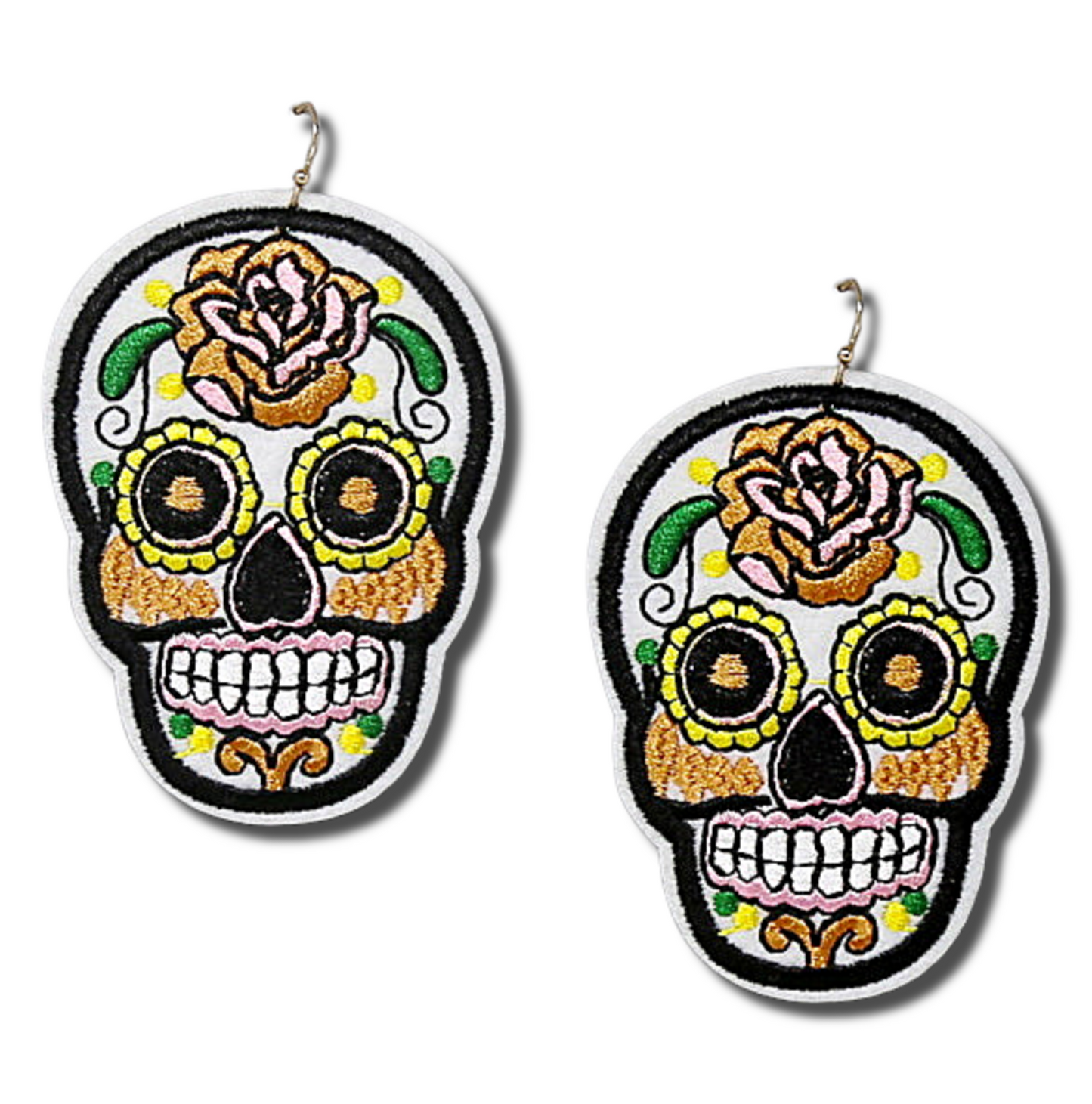 Mardi Gras Day of The Dead Sugar Skull Embroidered Earrings