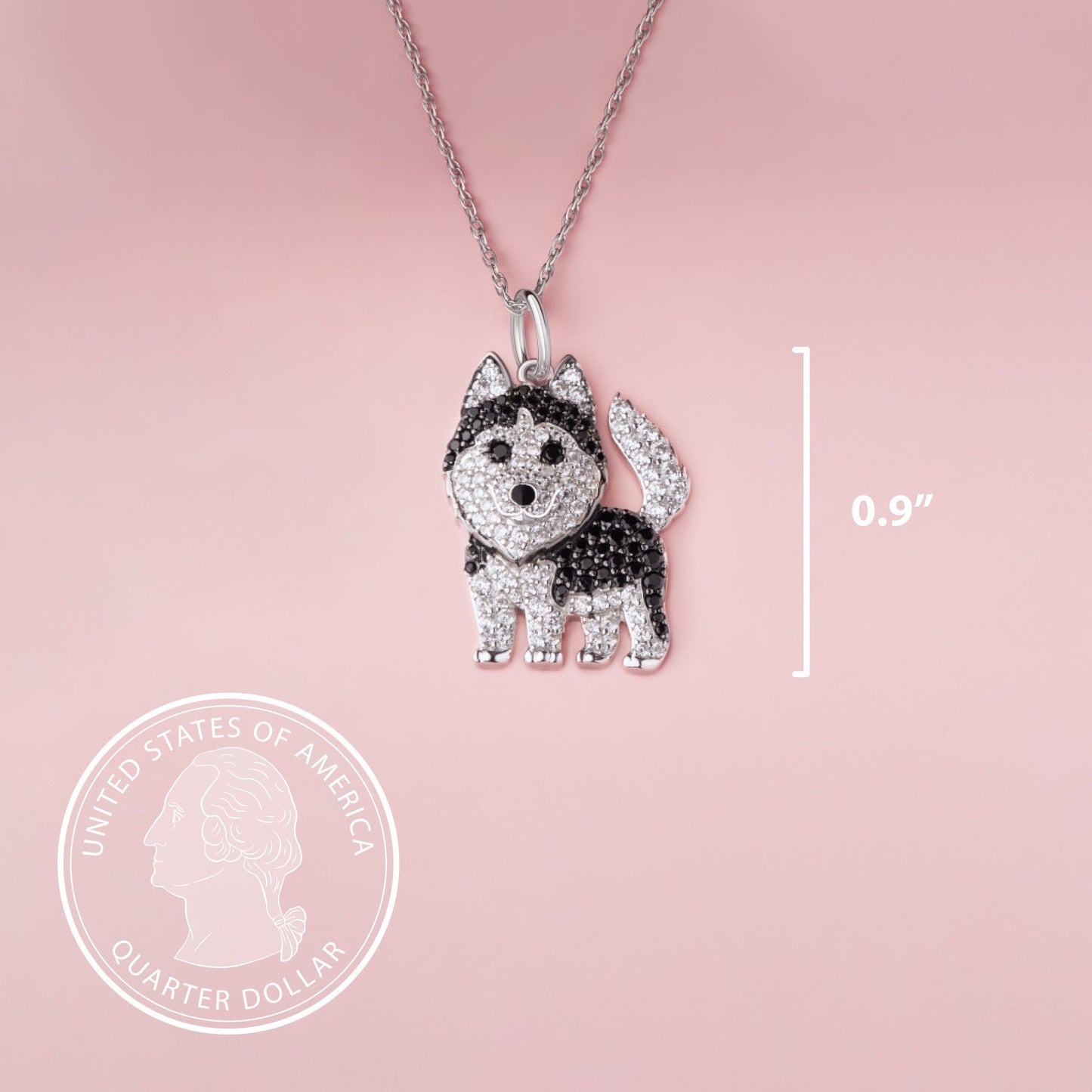 Siberian Husky Dog Breed Rhodium Sterling Silver CZ Necklace