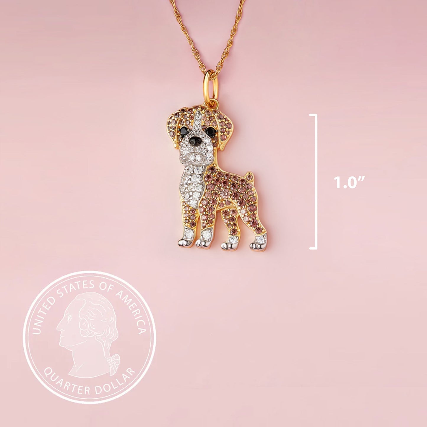 Boxer Dog Breed Rhodium Sterling Silver CZ Necklace
