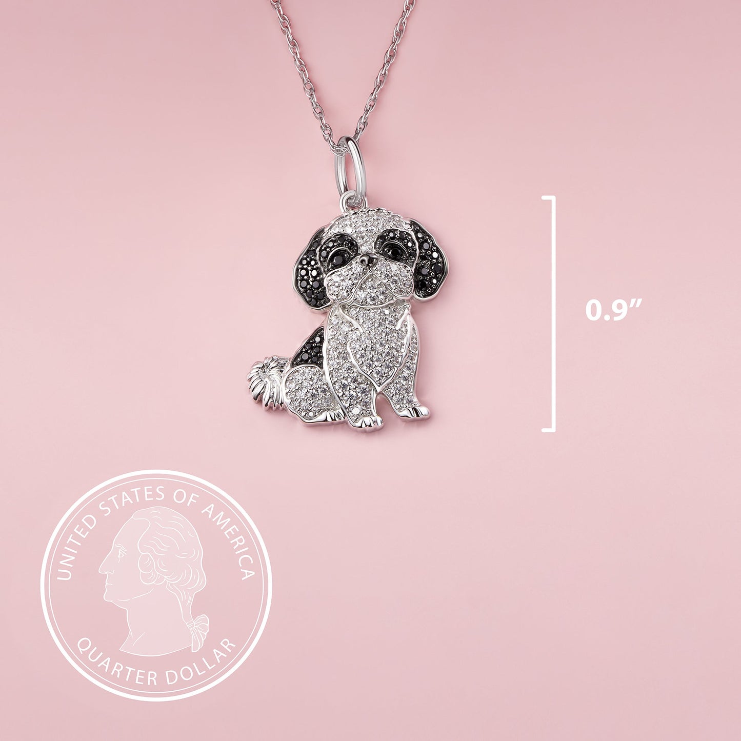 Shih Tzu Dog Breed Rhodium Sterling Silver CZ Necklace