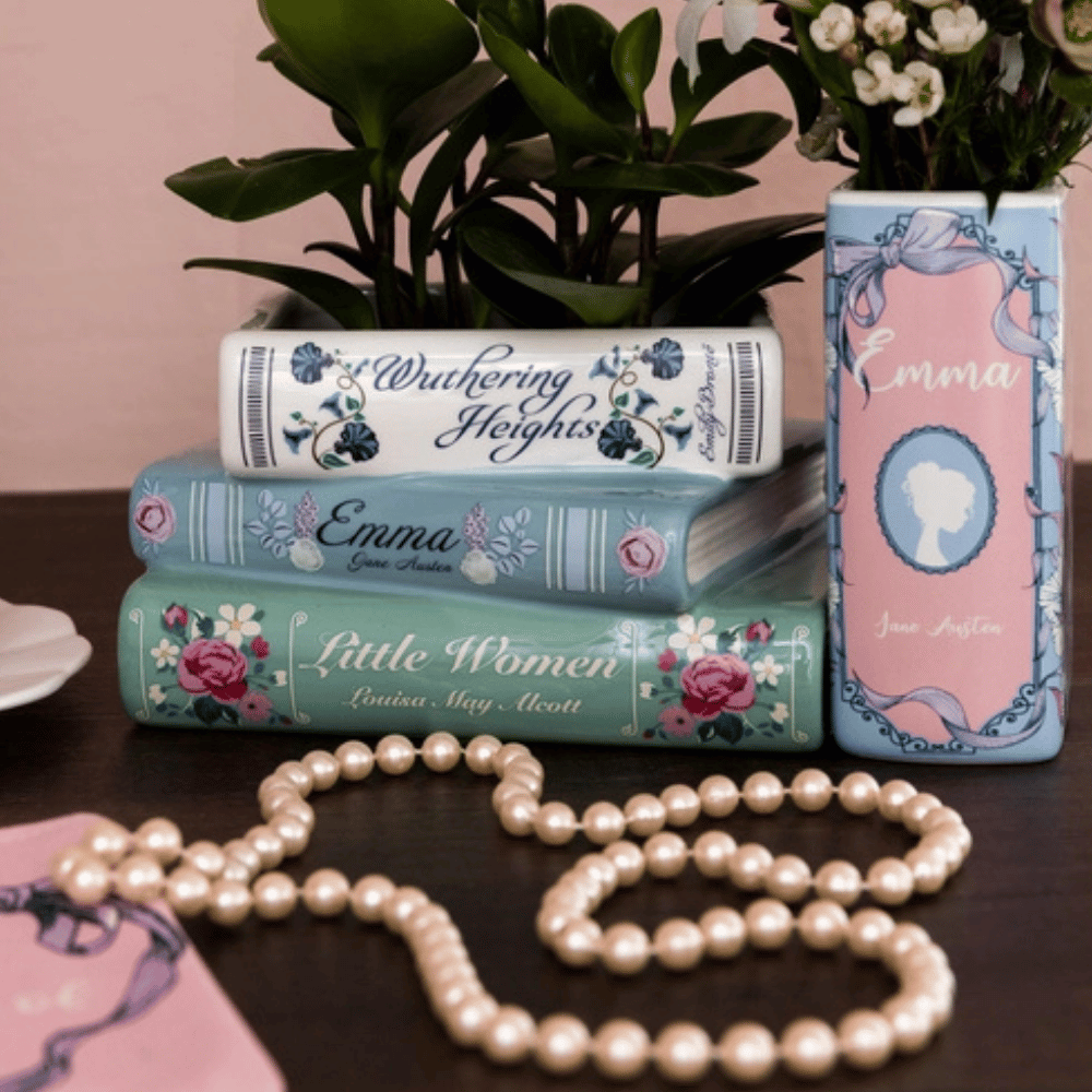 Classic Women Authors Stacked Ceramic Books Vase