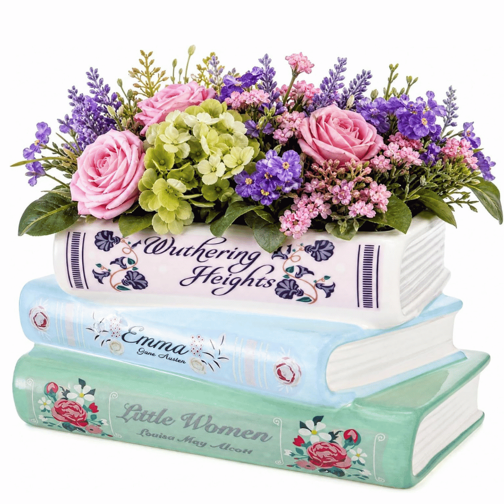 Classic Women Authors Stacked Ceramic Books Vase