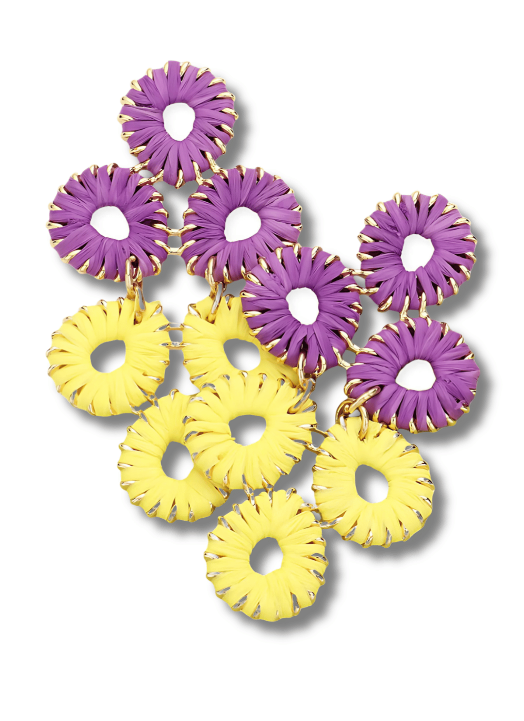LSU University Tigers Raffia Disc Wrapped Football Earrings