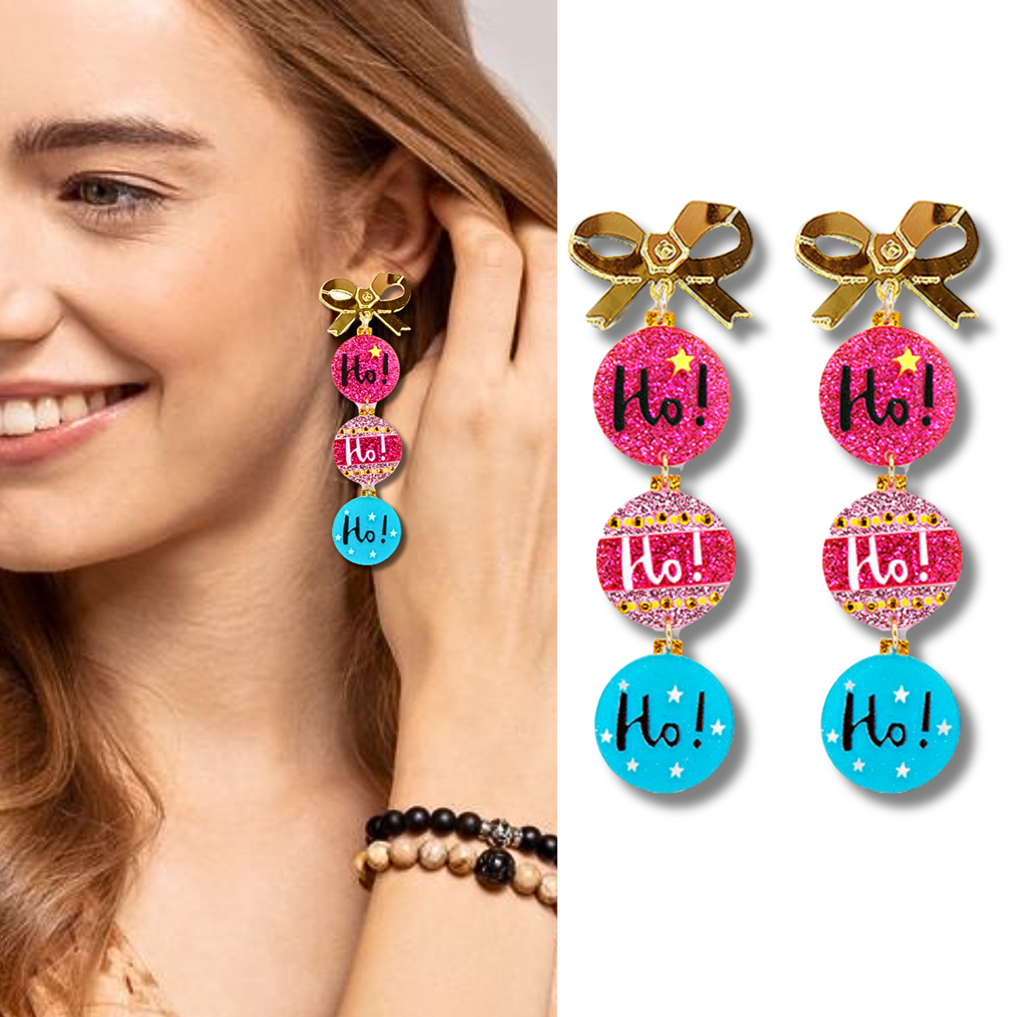 Christmas Ornament Glitter Sparkle Holiday Dangle Earrings