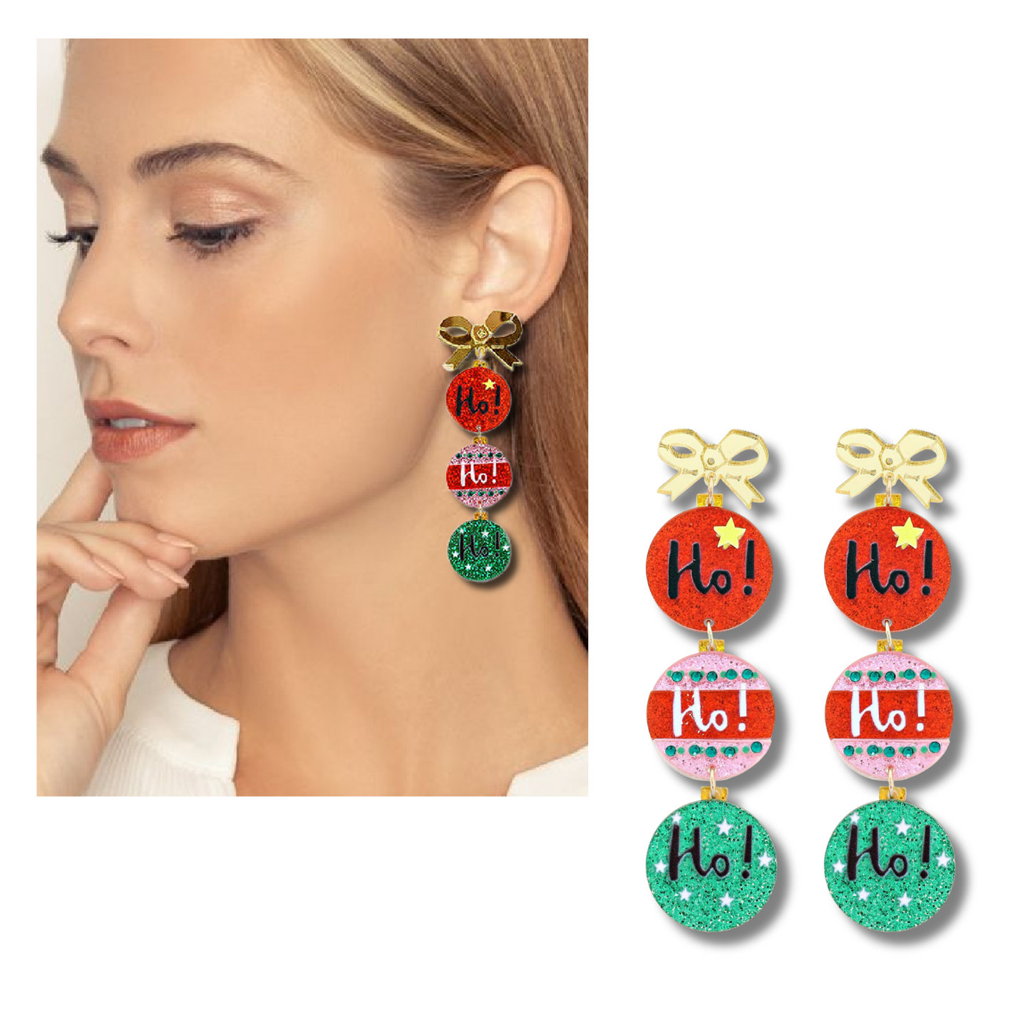 Christmas Ornament Glitter Sparkle Holiday Dangle Earrings