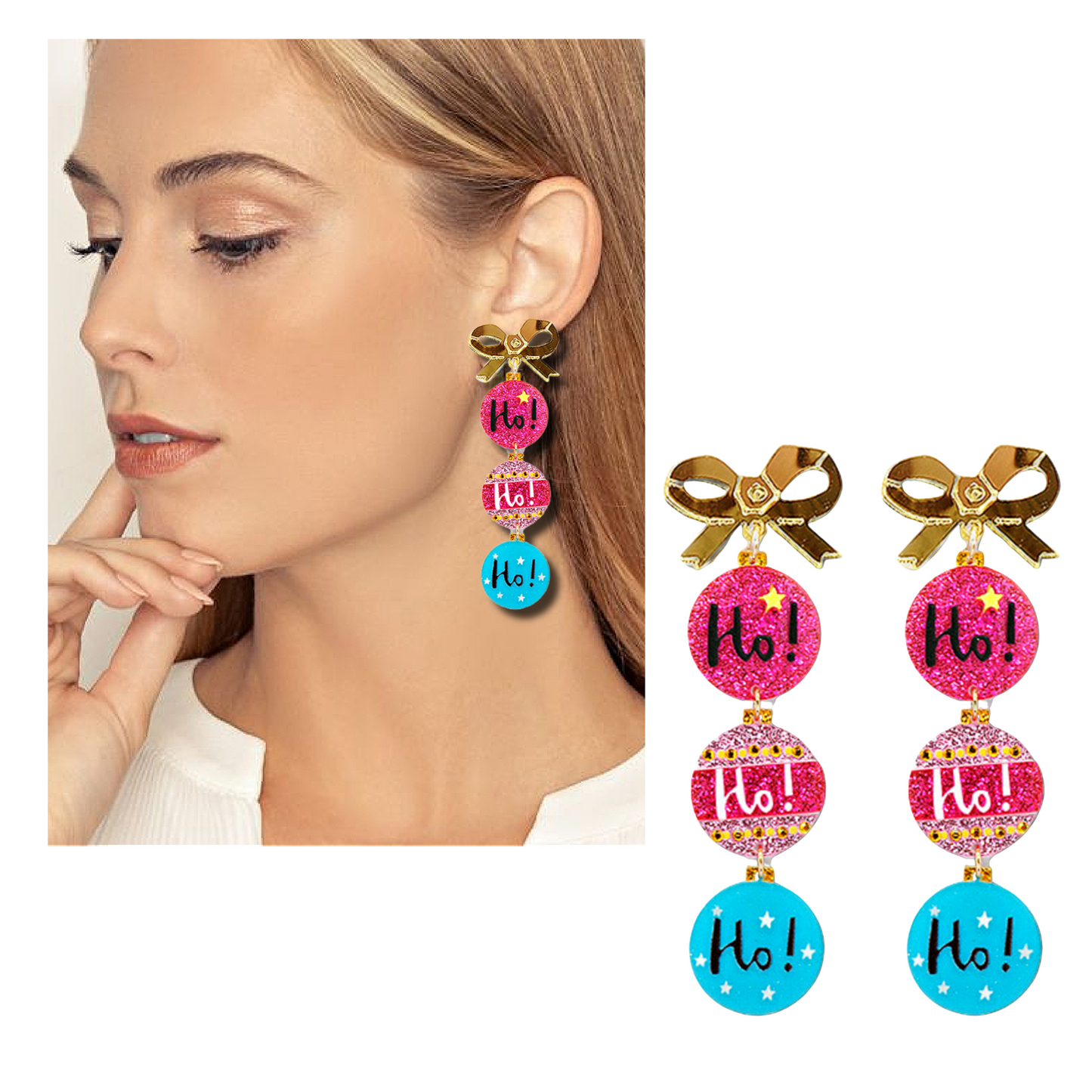Christmas Ornament Glitter Sparkle Holiday Dangle Earrings
