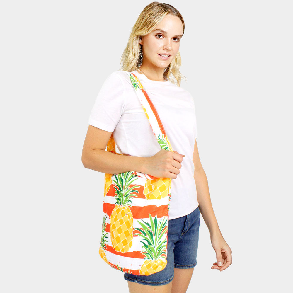 Pineapple Patterned Beach Towel and Tote Bag